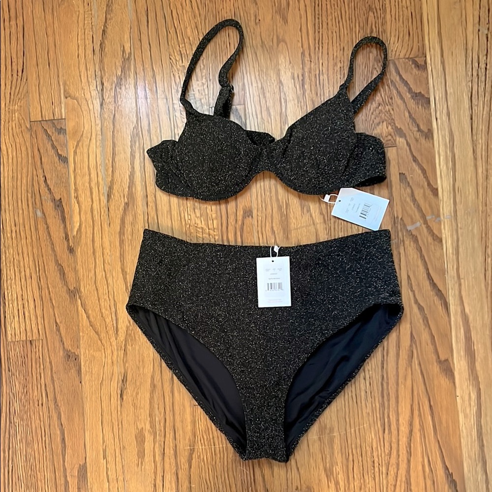 Chic Black Glitter Bikini Set